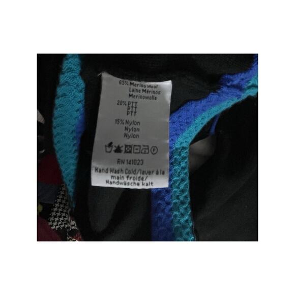 Neve Wool Sweater 1/4 Zip Black Multicolor Large Ski Stripes Preppy Mock Neck - Picture 8 of 9